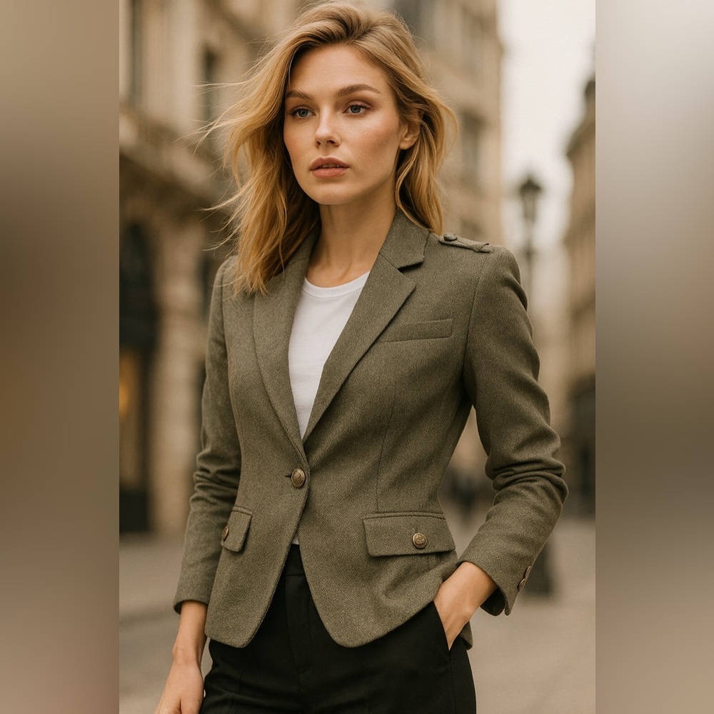 NWT Banana Republic Military Single Button Wool Blazer Mistletoe size 10 Womens